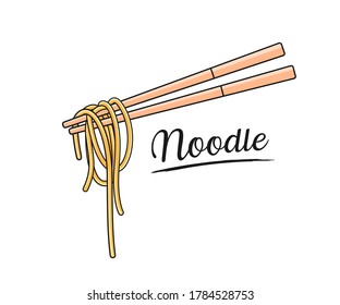 Noodle und Chopstick, Vektorgrafik einzeln auf weißem Hintergrund, Vektorgrafik