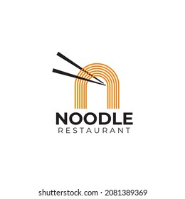 Noodle and chopstick vector logo design