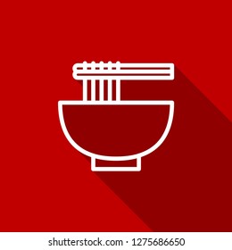 Noodle with chopsticks, flat icon. Isolate on white background. Vector.