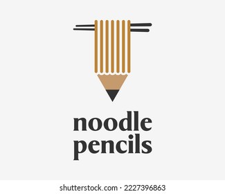 Noodle Chopsticks Noodles Pasta Spaghetti con lápiz Draw Write Smart Concept Vector Logo Diseño