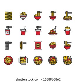 Noodle color outline icon set.Vector illustration