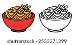 Noodle Coloring Book For Kids. Ramen Noodle Coloring Page Printable Vector Illustration Design