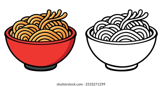 Libro para colorear de fideos para niños. Ramen Noodle para colorear Diseño de Ilustración vectorial imprimible