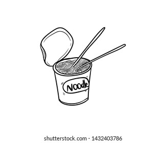 noodle cup doodle icon vector hand drawing