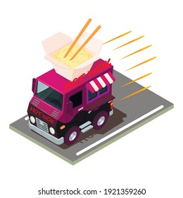 Noodle delivery icon. Isometric illustration of noodle delivery vector icon for web