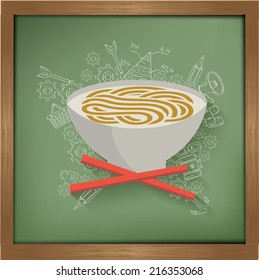 Noodle design on blackboard background,clean vector