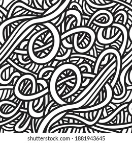 Noodle Doodle Ramen Pasta Drawing Vector, Seamless Pattern Outline