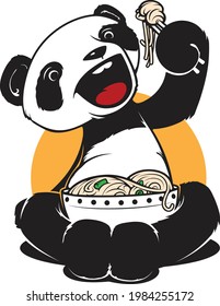 Noodle eating panda vector illustration