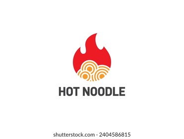 logotipo de fideo con fuego, plantilla de diseño de símbolo de restaurante de comida caliente