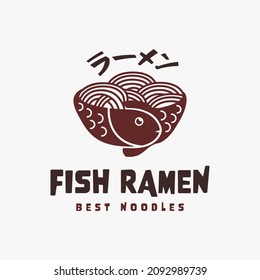 Noodle fish ramen logo vector icon illustration