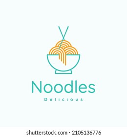 noodle food line logo with bowl and chopsticks
 svg