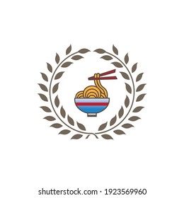 logotipo de alimento de fideos con decoración de círculo de leña ilustración vectorial