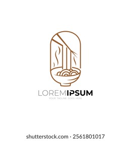 noodle food logo at a restaurant, line style design vector