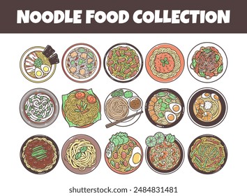 Noodle food vector illustration set