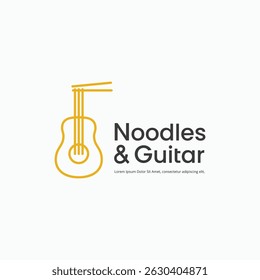 Noodle e guitarra mínimo linear logotipo design conceito. Restaurante Noodle cafe com logotipo de símbolo de música acústica