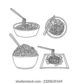 noodle hand drawn doodle illustrations vector set