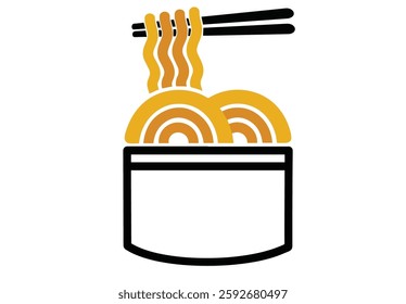 Noodle icon with chopsticks in a bowl, drawn in a simple style. Versatile vector symbol for Asian food, restaurant, or cooking concepts.