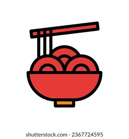 Noodle icon colored outline red orange colour chinese new year vector element and symbol perfect.