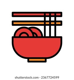 Noodle icon colored outline red orange colour chinese new year vector element and symbol perfect.