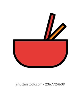 Noodle icon colored outline red orange colour chinese new year vector element and symbol perfect.