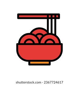 Noodle icon colored outline red orange colour chinese new year vector element and symbol perfect.