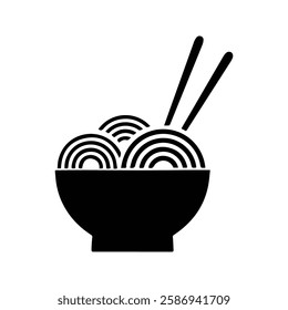 Noodle icon. Illustration of a bowl of noodles with chopsticks.