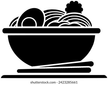 ilustración de tallarines silueta de comida asiática logo menú icono bocadillo bocazas almuerzo palillos chino japonés sabrosa cocina de cena caliente forma de pasta tradicional tallarines vectorial fondo gráfico