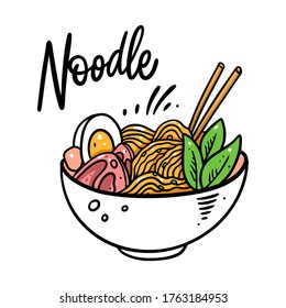 Noodle. Japanese Ramen. Colorful vector illustration. Isolated on white background. Design for poster, banner, print and web.