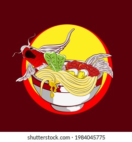 noodle with koi fish illustration, sign, logo, vector background for food company 