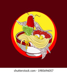 noodle with koi fish illustration, sign, logo, vector background for food company 