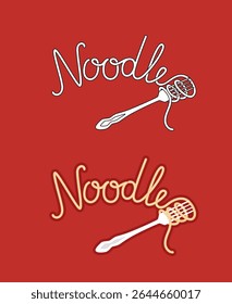 Noodle lettering with fork on white original artwork