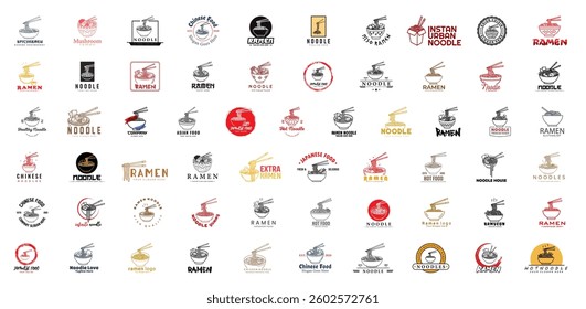 Noodle logo big collection. Ramen Logo Vector is ideal for restaurants, cafes and food trucks.