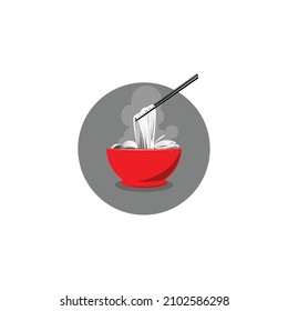 Noodle logo with chopsticks and bowl. soba or spaghetti is still fresh