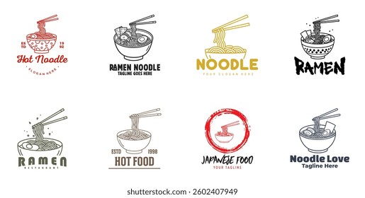 Noodle logo collection. Includes customizable logos for restaurants, cafes, and food trucks.