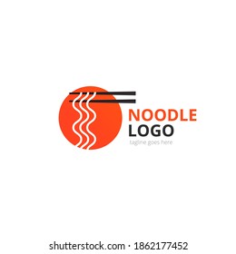 Noodle logo concept. Red circle with chopsticks. Japanese template vector