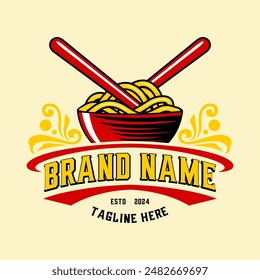 noodle logo design. a bowl of hot noodles for noodle businesses, fast food, Korean or Japanese food