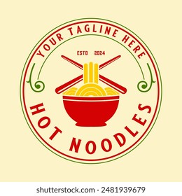 noodle logo design. bowl of noodles with chopsticks on top, perfect for noodle business, fast food, Korean menu, or Japanese food, vector illustration design.
