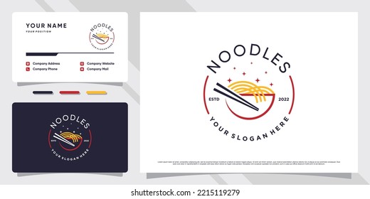 Noodle logo design illustration with bowl icon and business card template