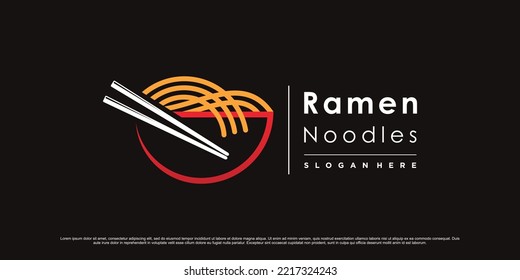 Noodle logo design illustration with bowl, chopsticks and creative element concept