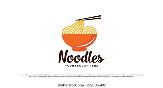 Noodle logo design illustration with bowl, chopsticks and creative element concept