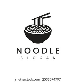 Noodle logo design template,ramen and spaghetti icon with chopstick symbol