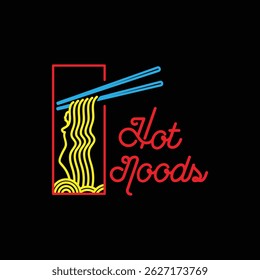 noodle logo with a silhouette of a woman posing sexily. with a neon light display style.