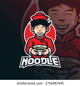 noodle mascot logo design vector with modern illustration concept style for badge, emblem and t shirt printing. noodle resto illustration.