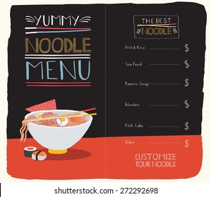 Noodle menu with hand lettering, template.