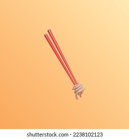Noodle Mie With Chopstick 3D Illustration
