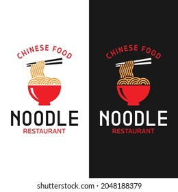 Noodle Mie Ramen in a Bowl and Chopsticks Logo Design Template. Noodle is a Healthy Breakfast Dish Originating From China. Suitable for Chinese Japanese Restaurant Cafe Resto, or Noodle Brand Business