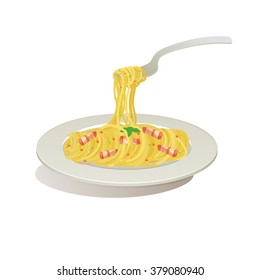 noodle on the dish and twirling on a fork vector illustration