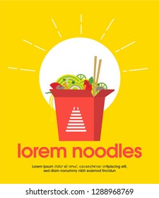 Noodle in Oriental Box Container. Vector illustration Noodles/Pho/Chinese food ad template. Chinese Take away box