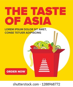 Noodle in Oriental Box Container. Vector illustration Noodles/Pho/Chinese food ad template. Chinese Take away box