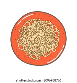 Pasta de fideos en un plato. Esbozo de doodle vectorial. Ilustración de comida tradicional italiana. Imagen dibujada a mano